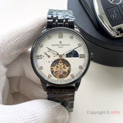 Fake Vacheron Constantin Flying Tourbillon Watch Black Steel 42mm